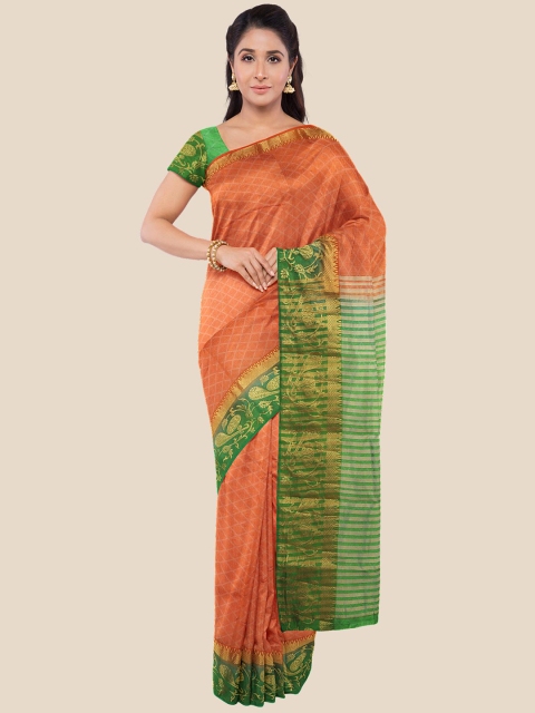 

Kalamandir Orange & Green Abstract Printed Pashmina Saree