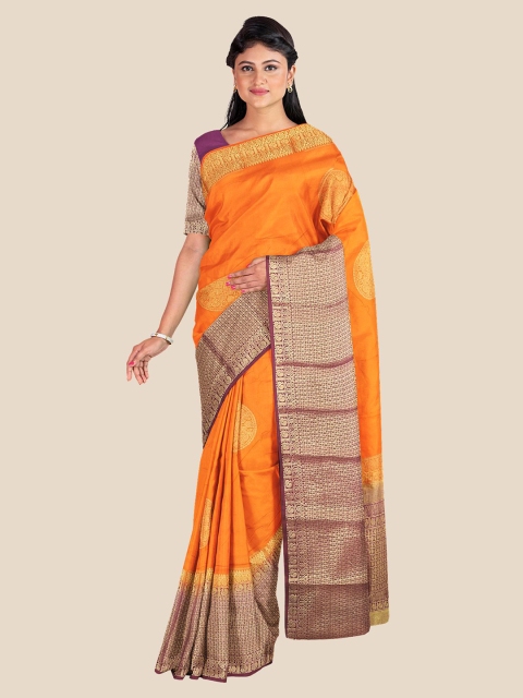 

Kalamandir Orange & Purple Woven Design Silk Blend Banarasi Saree