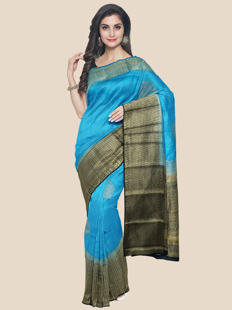 

Kalamandir Blue & Gold-Toned Woven Design Zari Silk Blend Saree