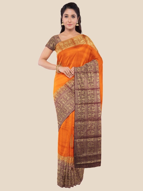 

Kalamandir Orange & Brown Woven Design Silk Blend Banarasi Saree