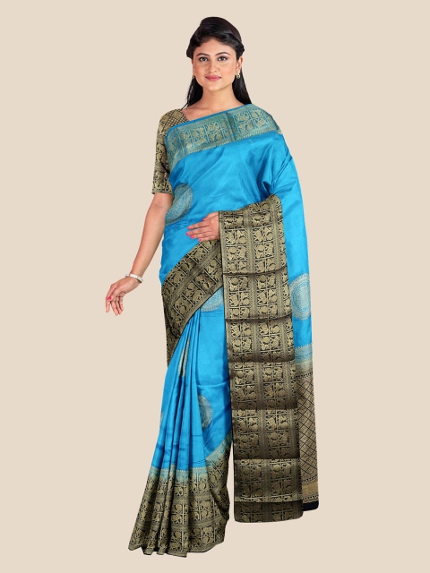 

Kalamandir Blue & Black Woven Design Zari Silk Blend Banarasi Saree