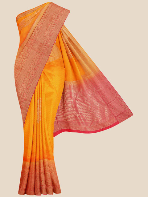 

Kalamandir Yellow & Gold-Toned Ethnic Motifs Zari Silk Blend Saree