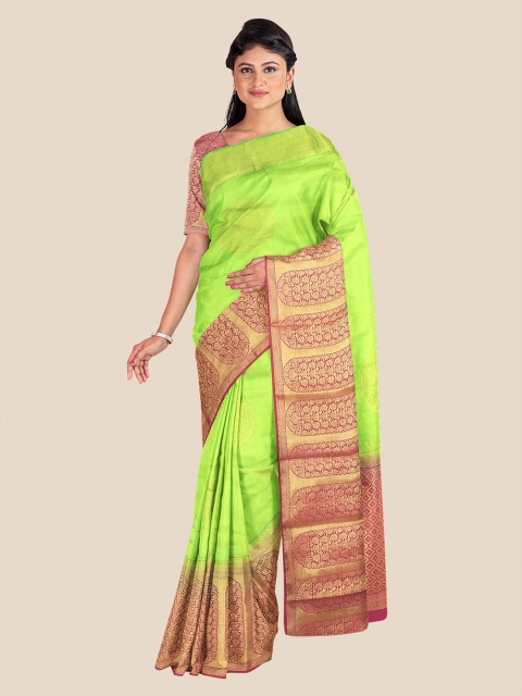 

Kalamandir Green & Pink Woven Design Zari Silk Blend Banarasi Saree