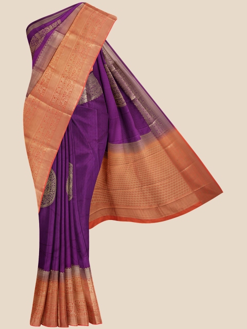 

Kalamandir Purple & Orange Woven Design Silk Blend Banarasi Saree