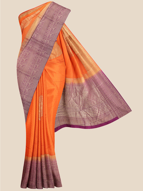 

Kalamandir Orange & Gold-Toned Ethnic Motifs Zari Silk Blend Saree