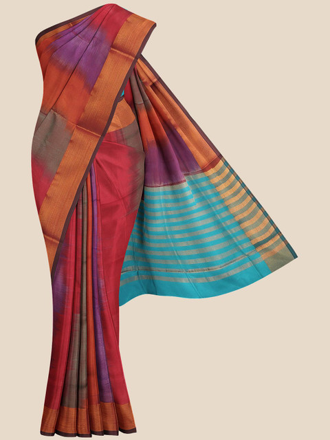 

Kalamandir Purple & Blue Colourblocked Pure Silk Ikat Saree