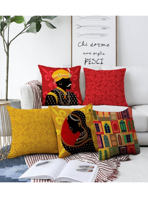 

AEROHAVEN Red & Mustard Set of 5 24"X24" Quirky Square Cushion Covers