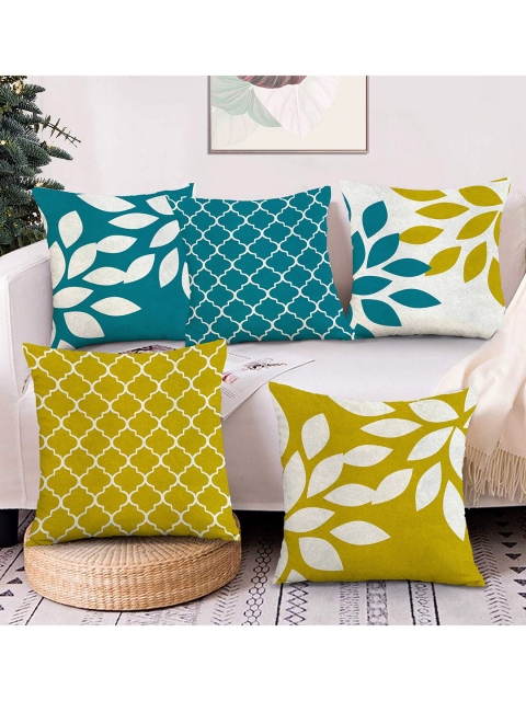 

AEROHAVEN Green & Yellow Set of 5 12"X12" Geometric Velvet Square Cushion Covers