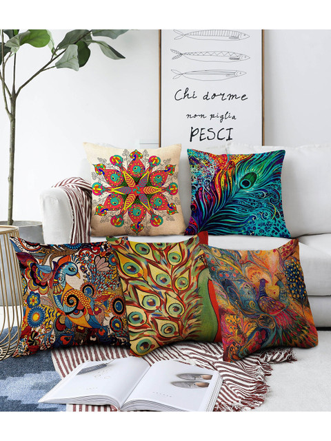 

AEROHAVEN Blue & Green Set of 5 Quirky Printed Square Cushion Covers