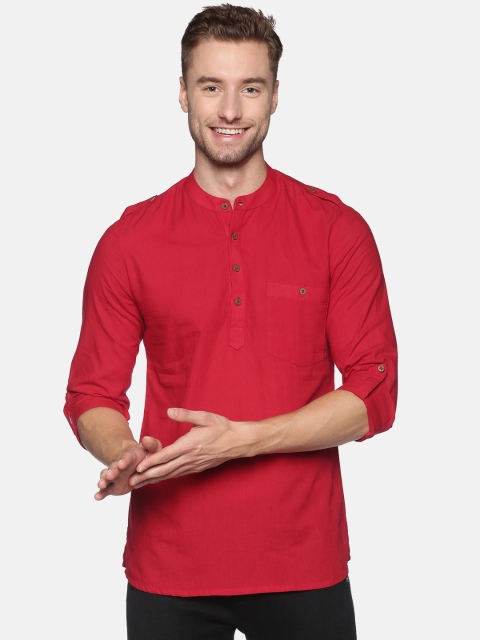 

Saffron Threads Men Maroon Short Kurta with Shoulder Tabs