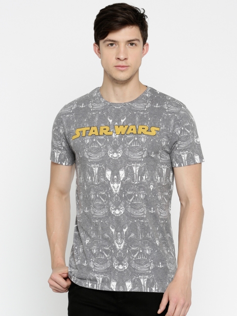 

Jack & Jones Men Grey Melange Printed Round Neck T-shirt