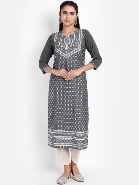 

KALINI Women Grey Geometric Printed Crepe Kurta