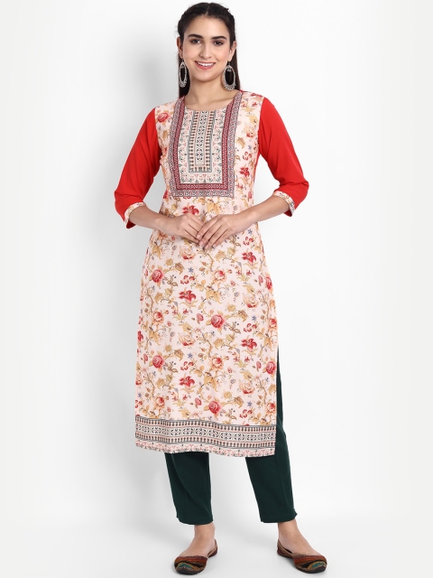 

KALINI Women Red & Green Ethnic Motifs Printed Crepe Kurta
