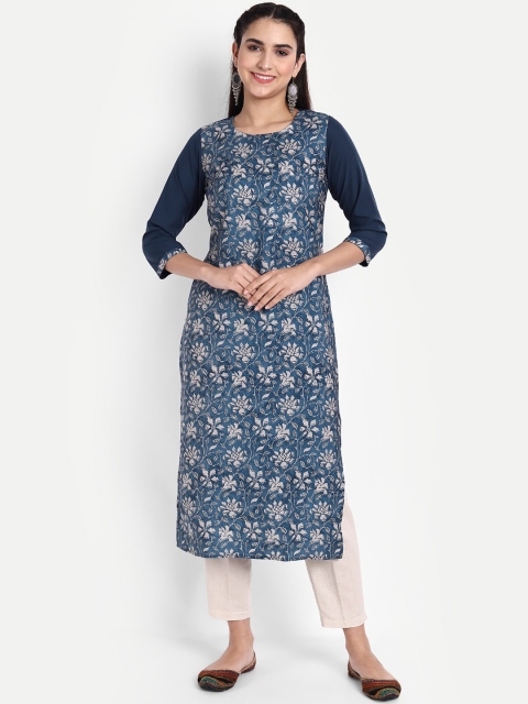 

KALINI Women Blue Ethnic Motifs Printed Crepe Kurta