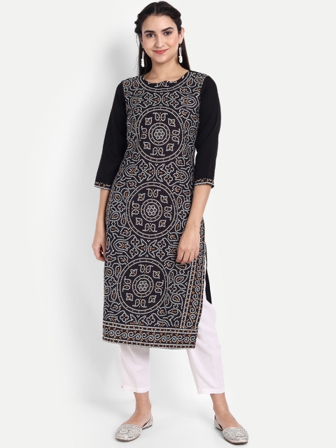 

KALINI Women Black Bandhani Printed Crepe Kurta