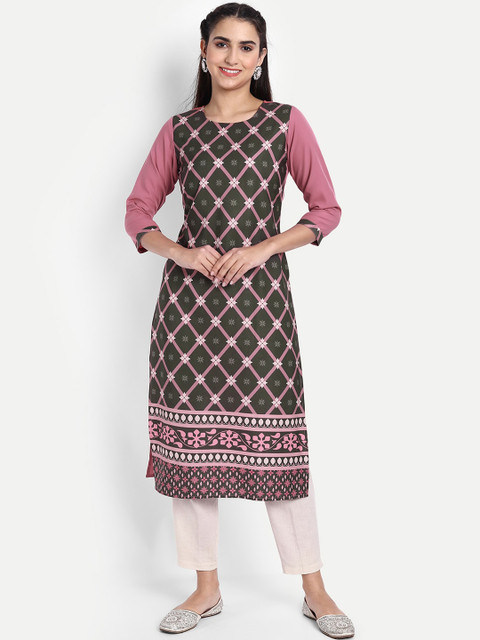 

KALINI Women Black & Purple Geometric Printed Crepe Kurta