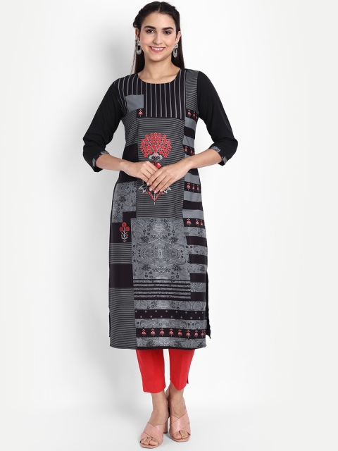 

KALINI Women Black & Pink Geometric Printed Crepe Kurta