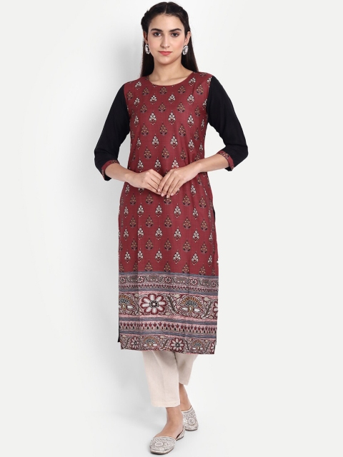 KALINI Women Maroon Ethnic Motifs Printed Crepe Kurta