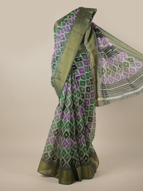 

Pothys Green & Purple Geometric Printed Cotton Blend Saree