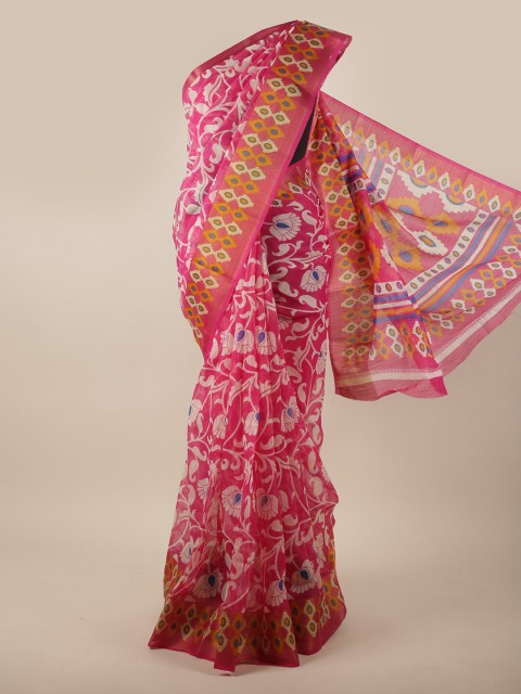 

Pothys Pink & White Floral Printed Cotton Blend Saree