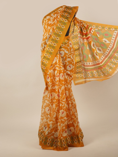 

Pothys Mustard & Green Floral Printed Saree