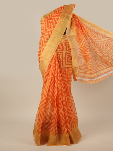 

Pothys Orange & Cream Coloured Ethnic Motifs Printed Cotton Blend Saree