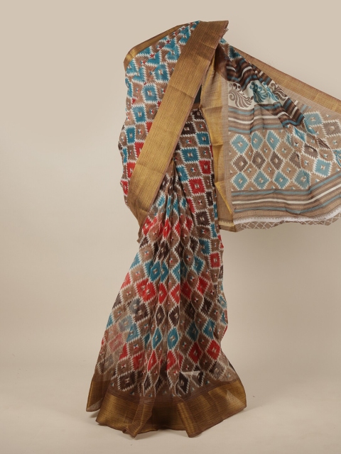 

Pothys Brown & Multicoloured Ethnic Motifs Printed Saree