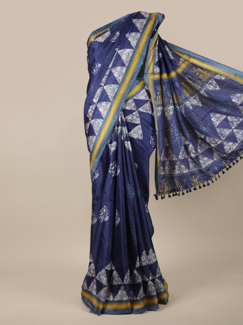 

Pothys Blue & Off-White Floral Printed Cotton Blend Saree