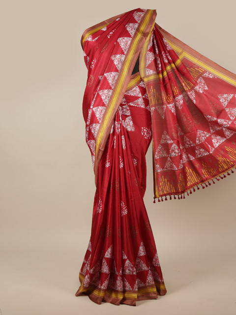 

Pothys Maroon & White Geometric Printed Cotton Blend Saree