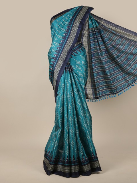 

Pothys Blue & Off White Ethnic Motifs Printed Cotton Blend Saree