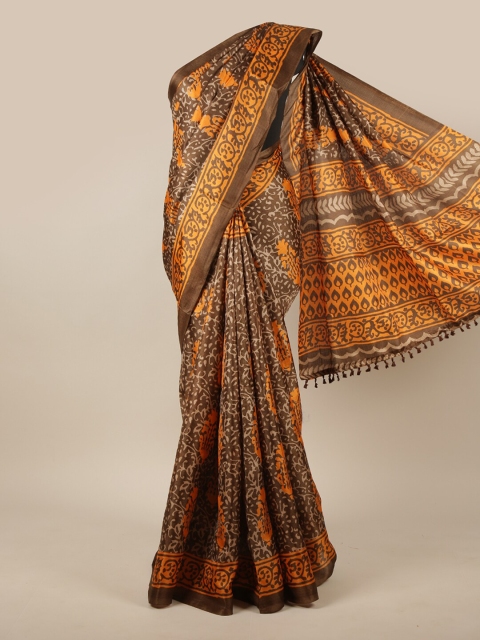 

Pothys Brown, White & Orange Ethnic Motifs Printed Saree