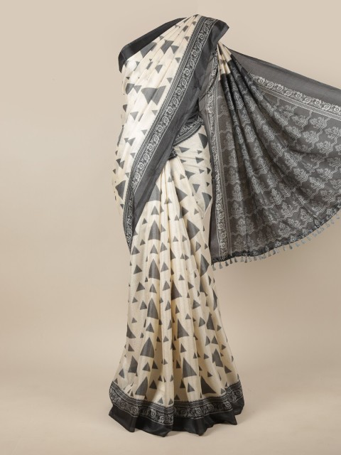

Pothys Off White & Black Geometric Printed Cotton Blend Saree