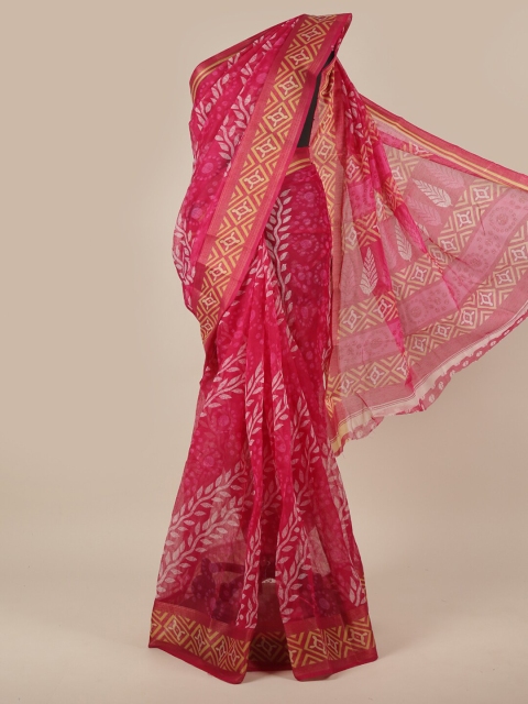 

Pothys Pink & White Floral Printed Cotton Blend Saree