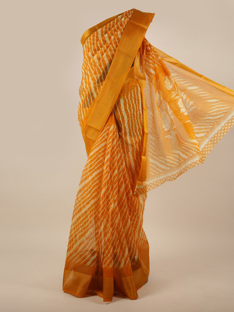 

Pothys Yellow & White Striped Cotton Blend Saree