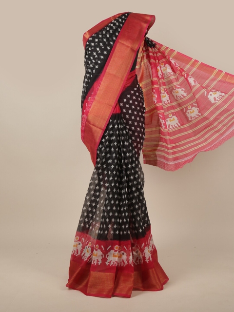 

Pothys Black, Fuchsia & White Ethnic Motifs Printed Saree