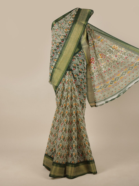 

Pothys Green & White Printed Zari Saree