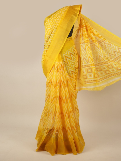 

Pothys Yellow & White Geometric Printed Cotton Blend Saree