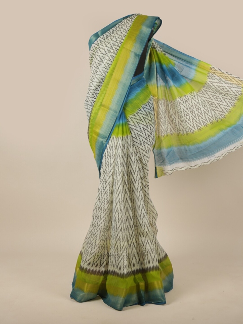 

Pothys Cream-Coloured, Black & Blue Abstract Printed Saree