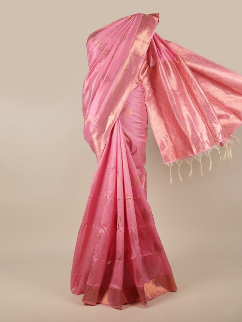 

Pothys Pink & Gold-Toned Ethnic Motifs Zari Jute Silk Saree