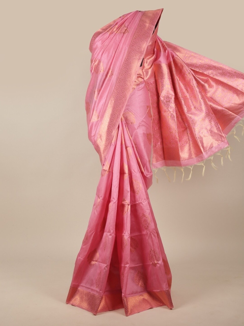 

Pothys Pink & Gold-Toned Ethnic Motifs Zari Jute Silk Saree