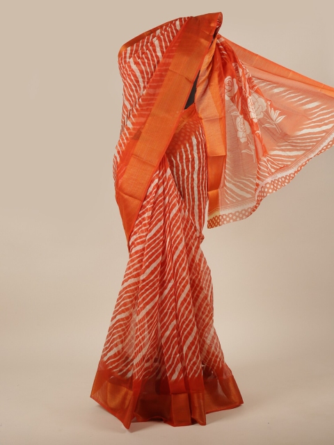 

Pothys Orange & Cream Coloured Leheriya Printed Cotton Blend Saree