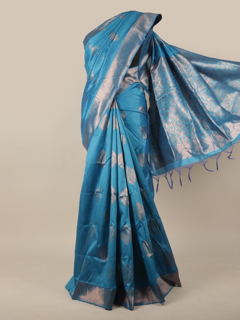 

Pothys Blue & Silver-Toned Ethnic Motifs Zari Jute Silk Saree