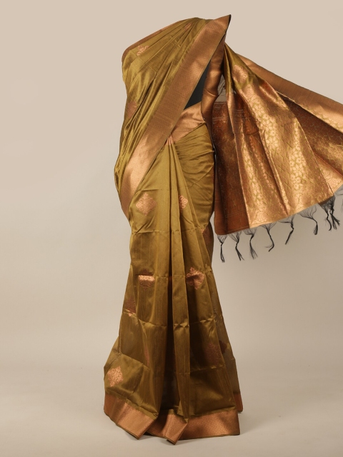 

Pothys Green & Gold-Toned Ethnic Motifs Zari Jute Silk Saree