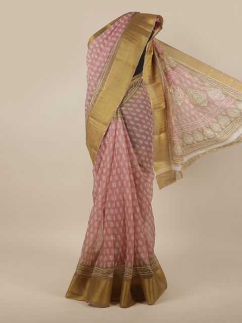 

Pothys Mauve & White Ethnic Motifs Printed Zari Cotton Blend Saree