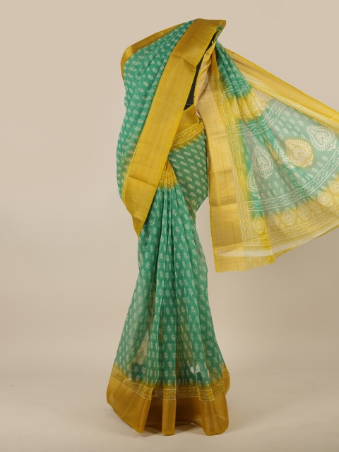 

Pothys Green & Yellow Ethnic Motifs Printed Cotton Blend Saree