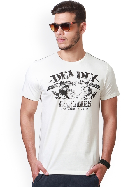 

People Men White Printed Round Neck T-shirt