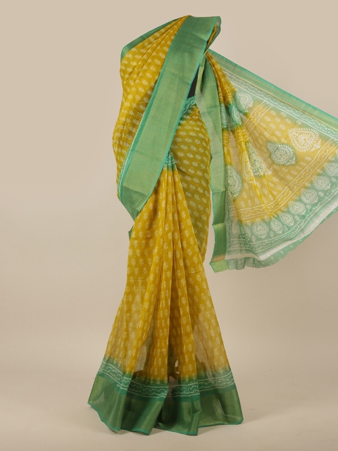 

Pothys Green & White Ethnic Motifs Printed Zari Cotton Blend Saree
