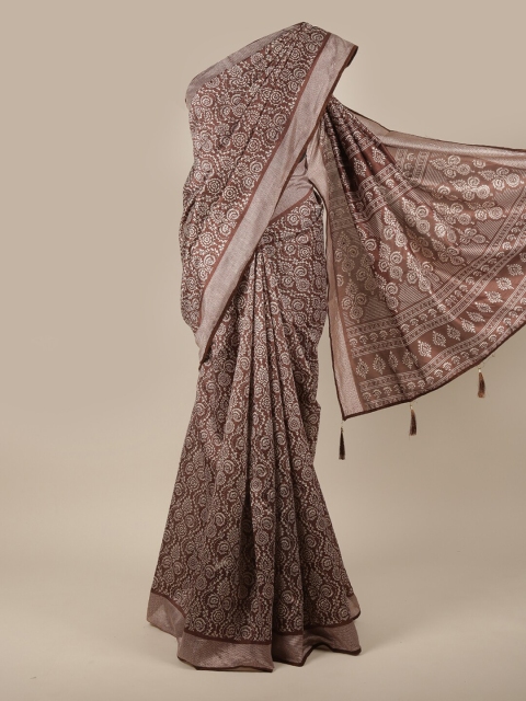 

Pothys Brown & Off White Ethnic Motifs Printed Cotton Blend Saree