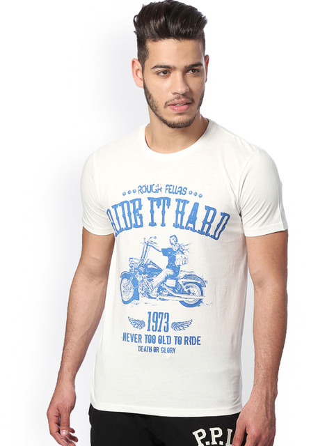 

People Men Off-White Printed Round Neck T-shirt