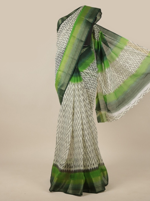 

Pothys Cream-Coloured, Black & Green Geometric Printed Saree